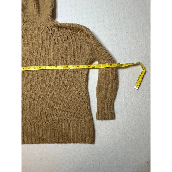 American Eagle Women’s Camel Knit Hoodie Sweater Small | Wool Blend V-Neck - Picture 4 of 5